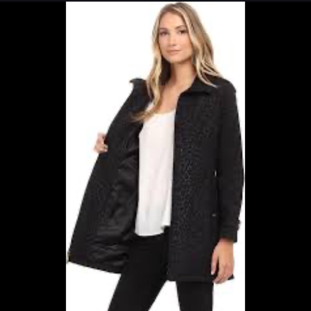 Ellen Tracy Black Leopard Print Rain/Trench Coat